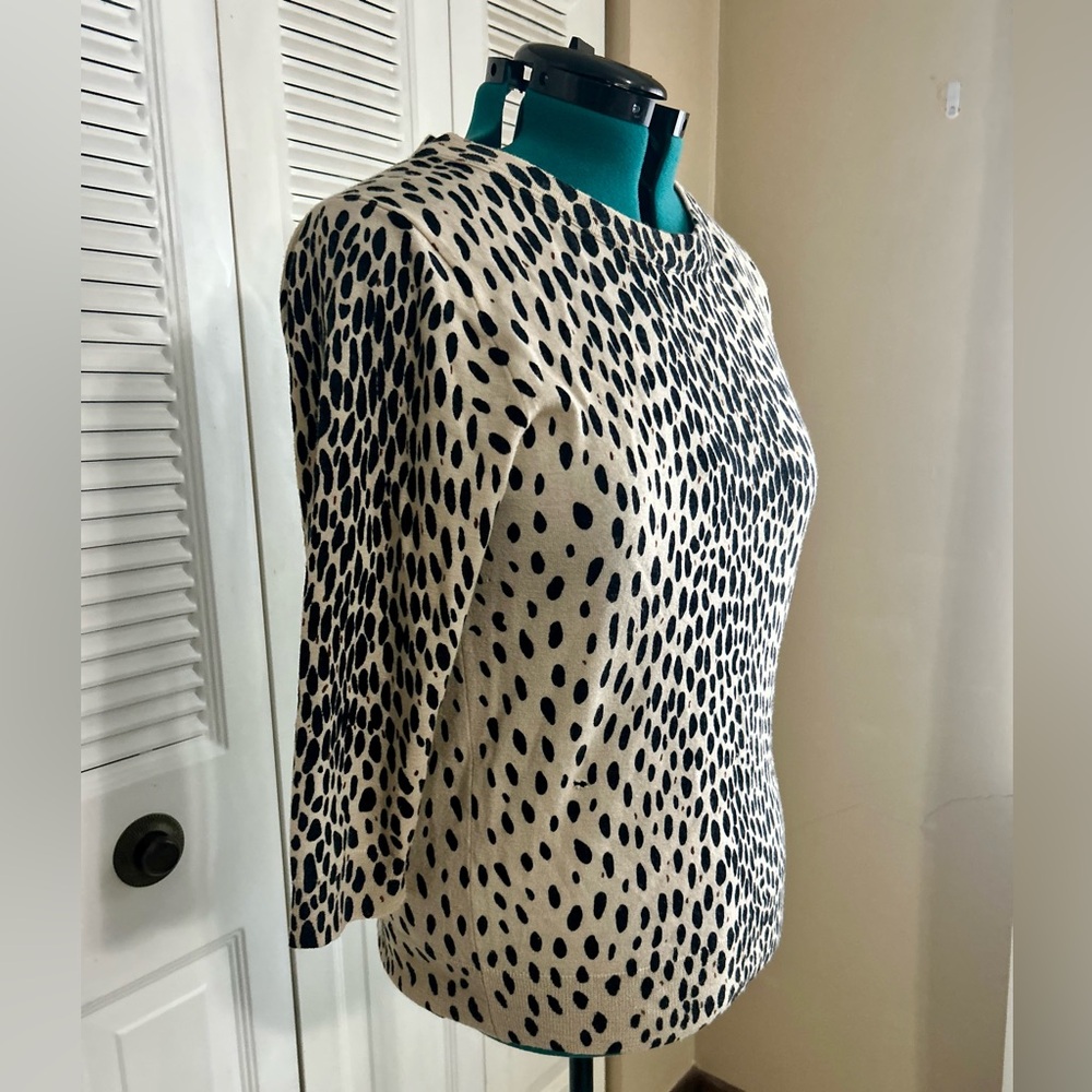 J.Crew Merino Wool Leopard Print Sweater Women’s Size M Cream Black